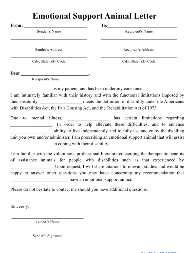 Doctor Printable Free Emotional Support Animal Letter Pdf Free 