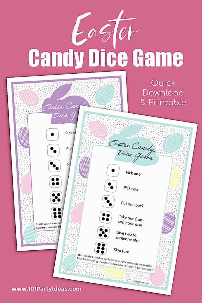 Easter Candy Dice Game Printable PDF 101 Party Ideas