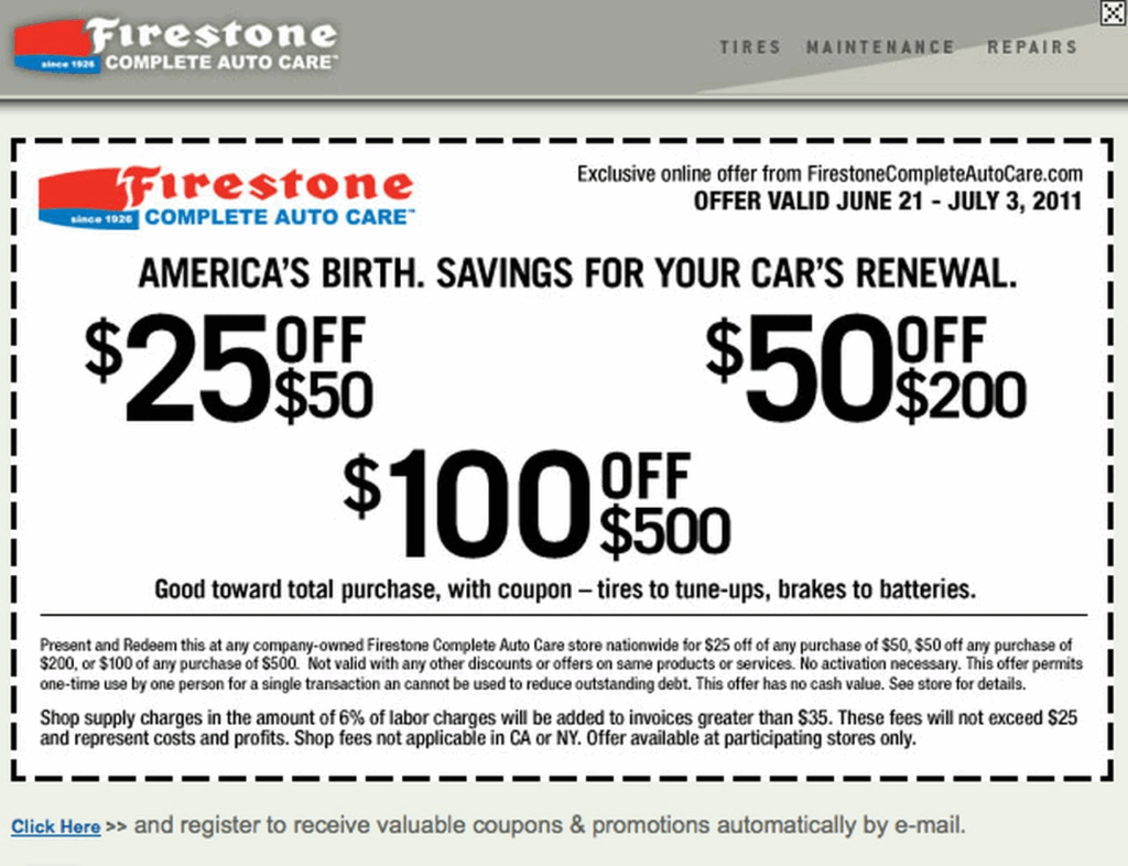 Firestone Printable Coupon 25 Off 50 Expires July 3 50 Gift Card 