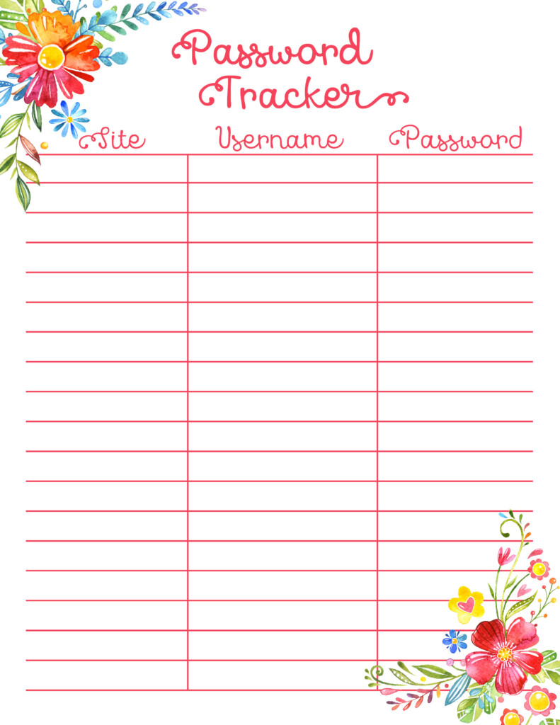 Free Password Tracker Ministering Printables