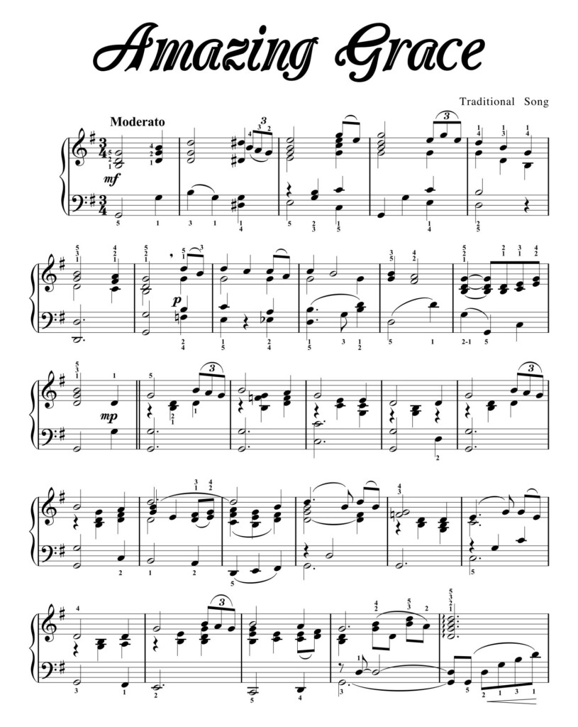 Free Printable Amazing Grace Piano Sheet Music Printable Templates 