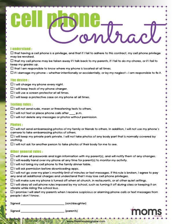 Free Printable Child Cell Phone Contract