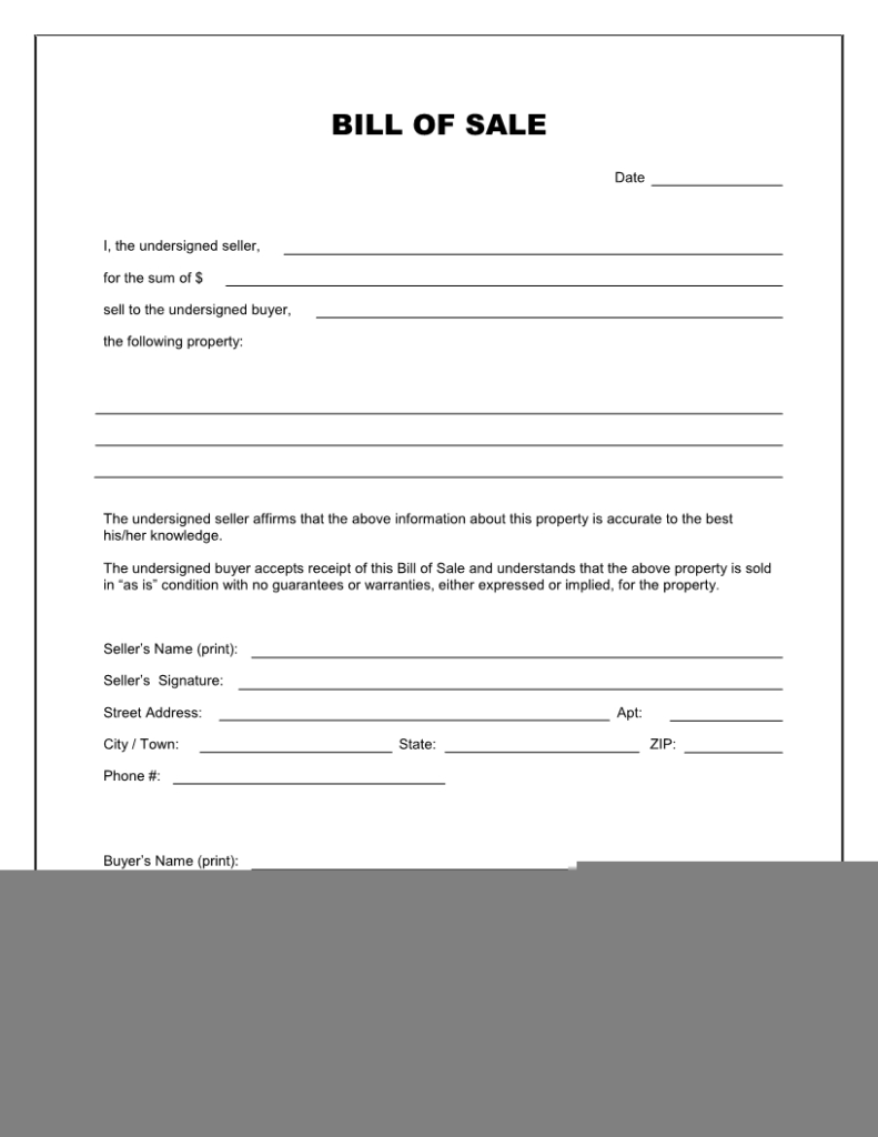 Free Printable Mobile Home Bill Of Sale Free Printable