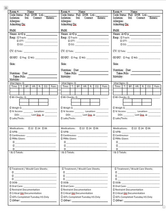 Free Printable Nursing Report Sheet Pdf