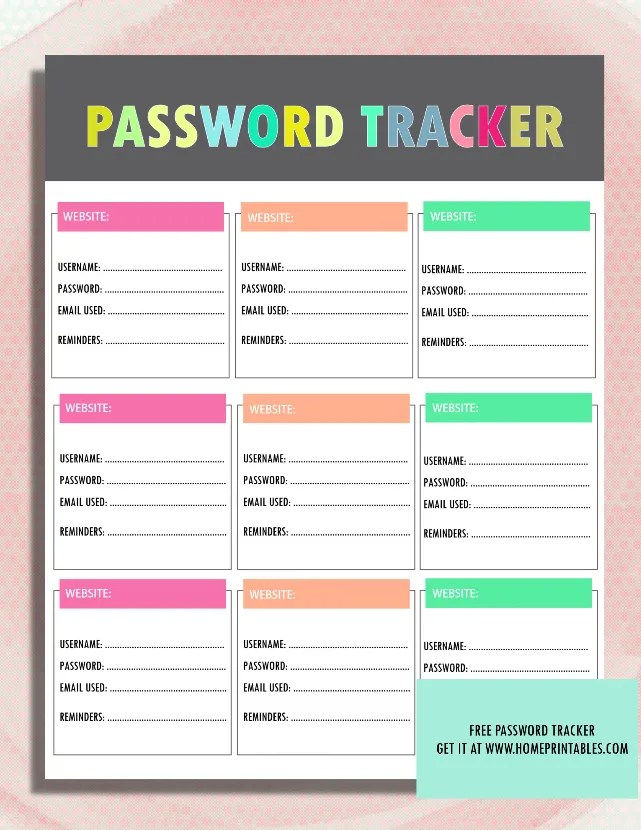 Free Printable Password Tracker Home Printables