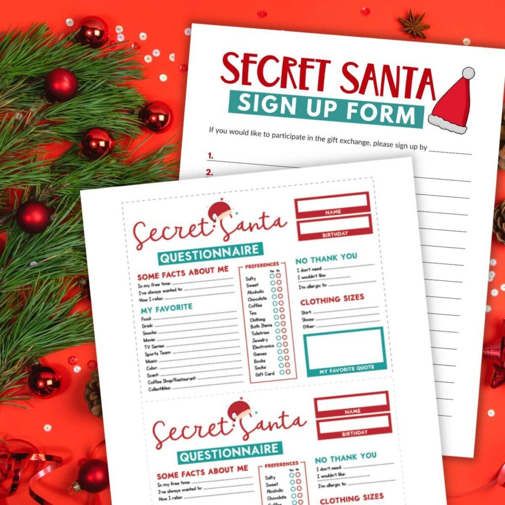 Free Printable Secret Santa Questionnaire Envelopes 