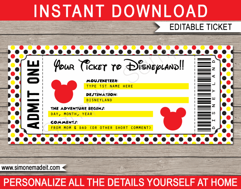 Free Printable Surprise Disneyland Tickets