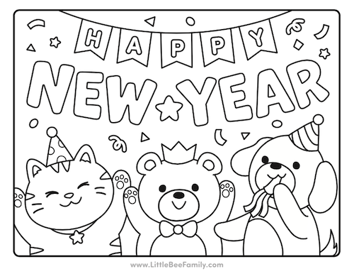 Happy New Year Coloring Pages Little Bee Family