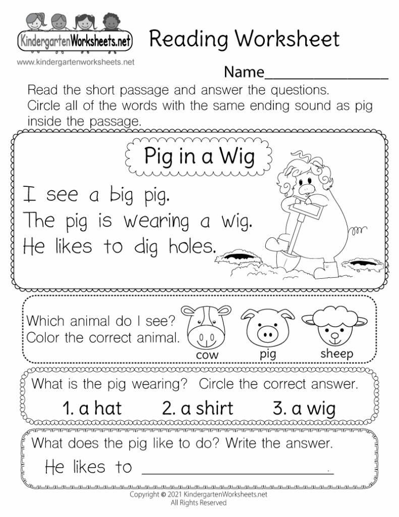 Kindergarten Reading Worksheets Printable Free Kindergarten Worksheets