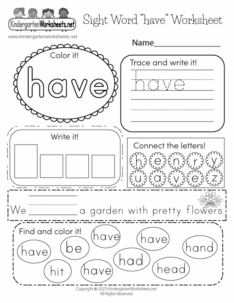Kindergarten Sight Words Free Printable Worksheets Honpeak