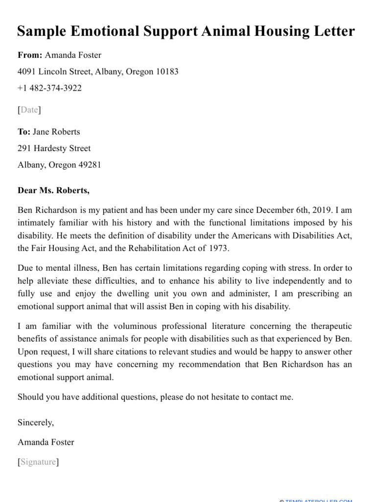Landlord Printable Free Emotional Support Animal Letter Pdf Free 