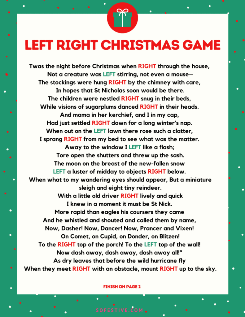 Left Right Game For Christmas