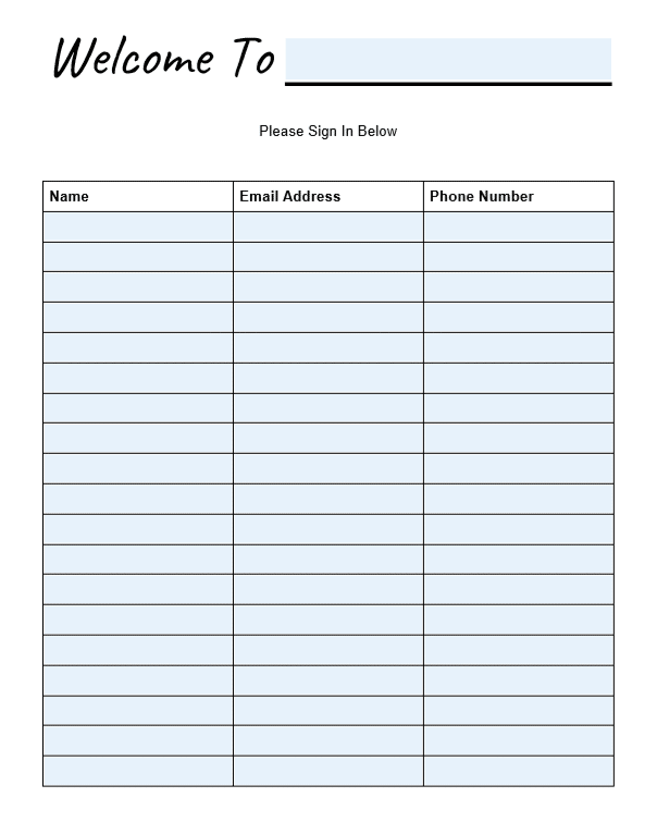 Open House Sign In Sheet Printable Free