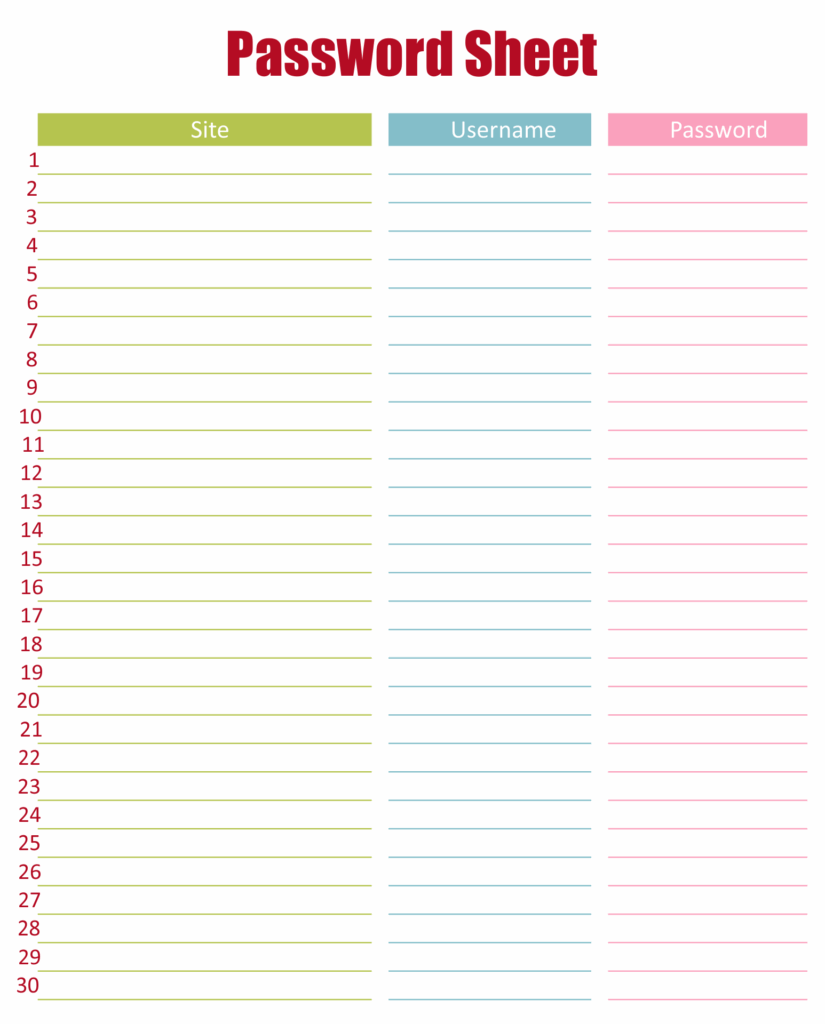 Password Tracker Printable Form Printable Forms Free Online