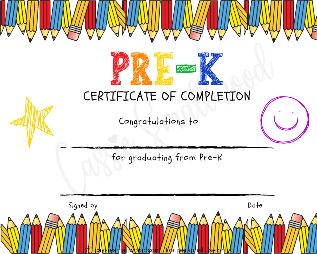 Pre K Completion Certificate Cassie Smallwood