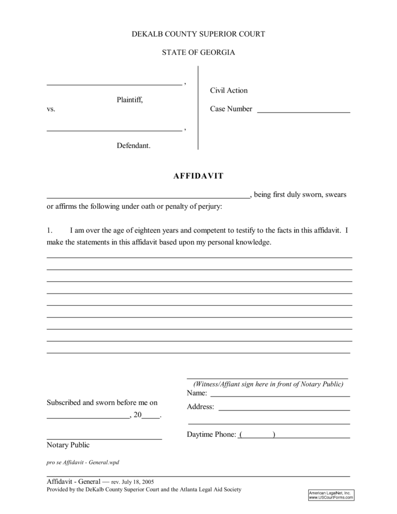 Printable Affidavit Form Pdf Printable Forms Free Online