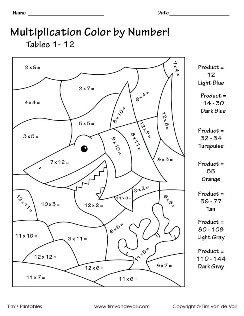 Printable Colornumber Multiplication Worksheets Pdf Tim 39 s Free 