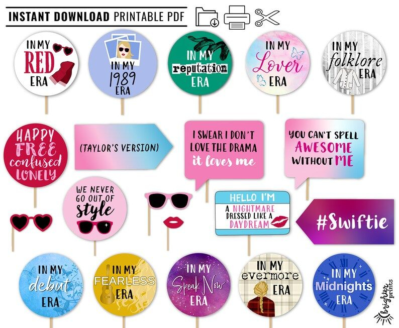 Printable Eras Photo Booth Props Instant Download DIY Party Props 