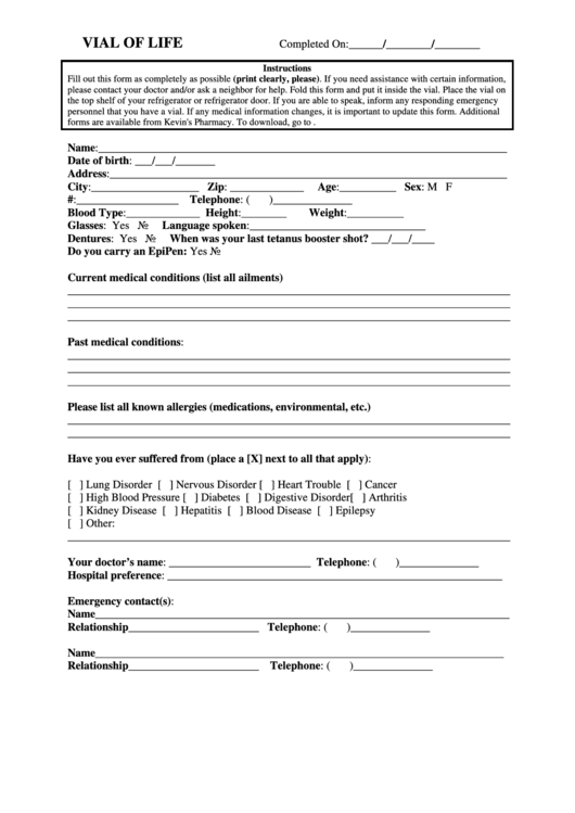 Printable File Of Life Form Printable Forms Free Online