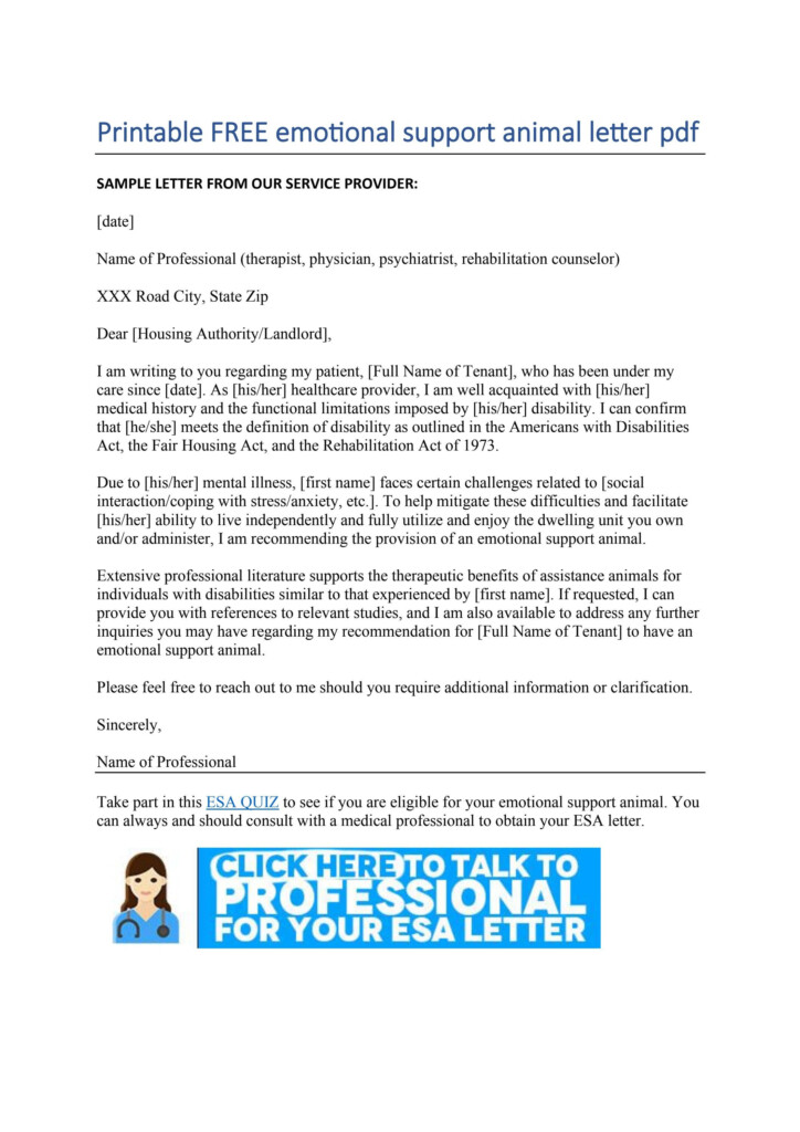 Printable FREE Emotional Support Animal Letter pdf By Esaquiz Issuu