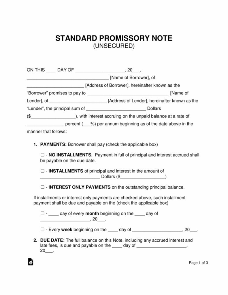 Printable Free Unsecured Promissory Note Template Word Pdf Unsecured 