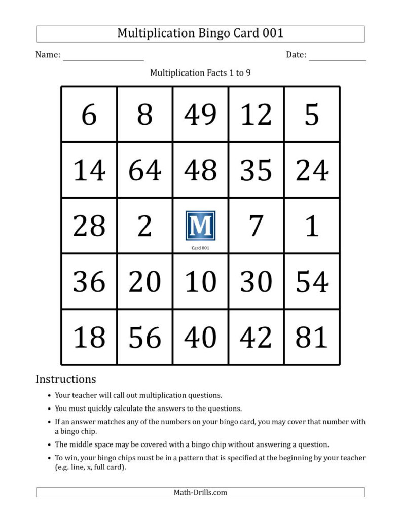 Printable Multiplication Bingo Game PrintableMultiplication