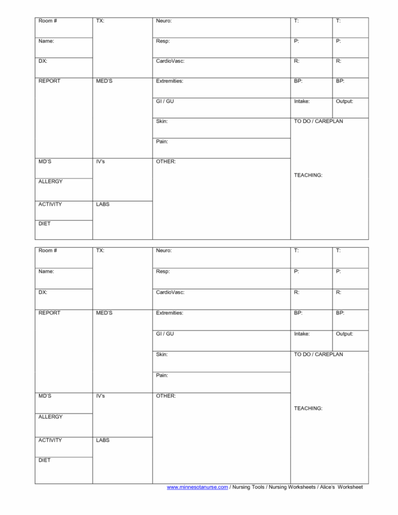 Printable Nursing Report Sheet Template