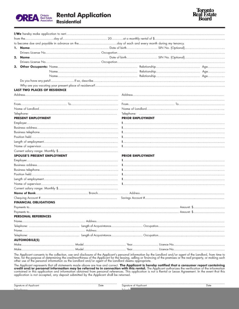 Printable Rental Application Form Ontario Printable Form 2024