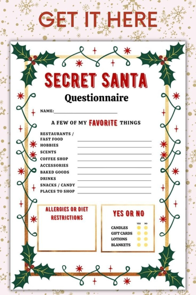 Printable Secret Santa Questionnaire For Christmas Gift Etsy Canada 
