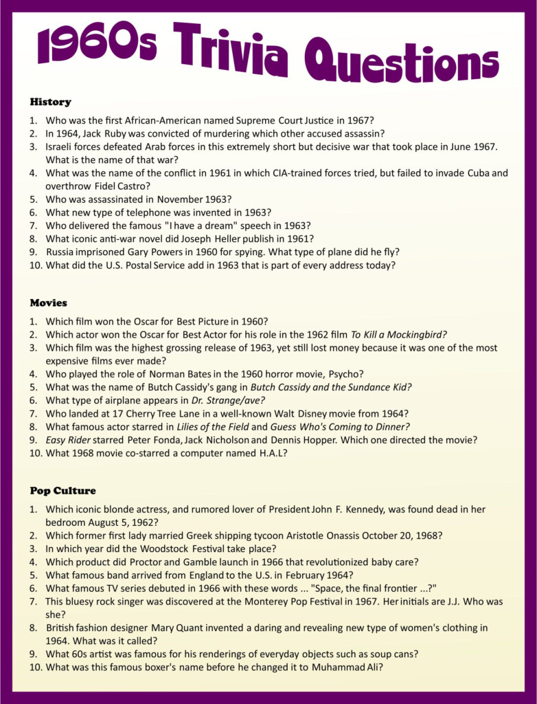 Printable Senior Trivia With Answers Printable Questions And Answers