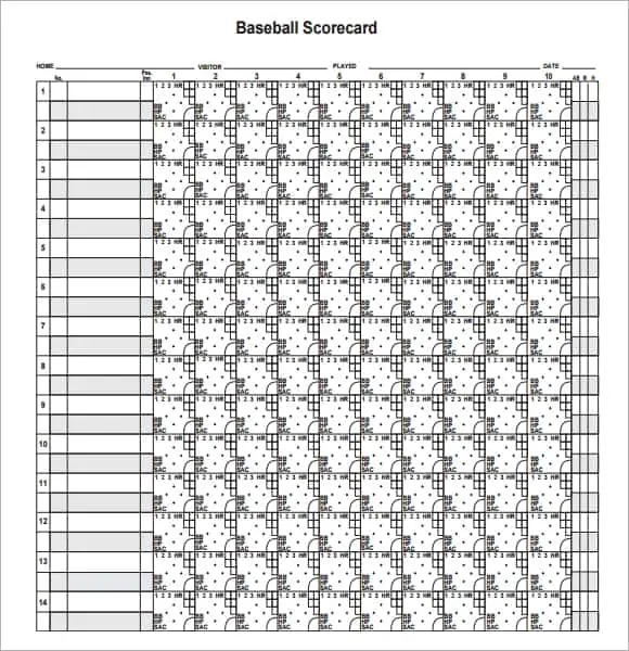 Printable Sheet Baseball Scorecard