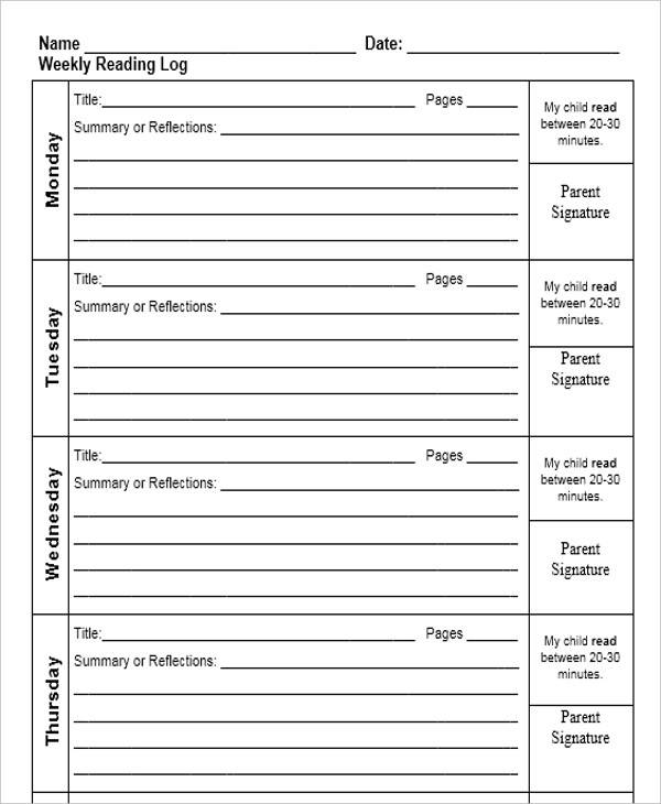 Reading Log With Summary Printable