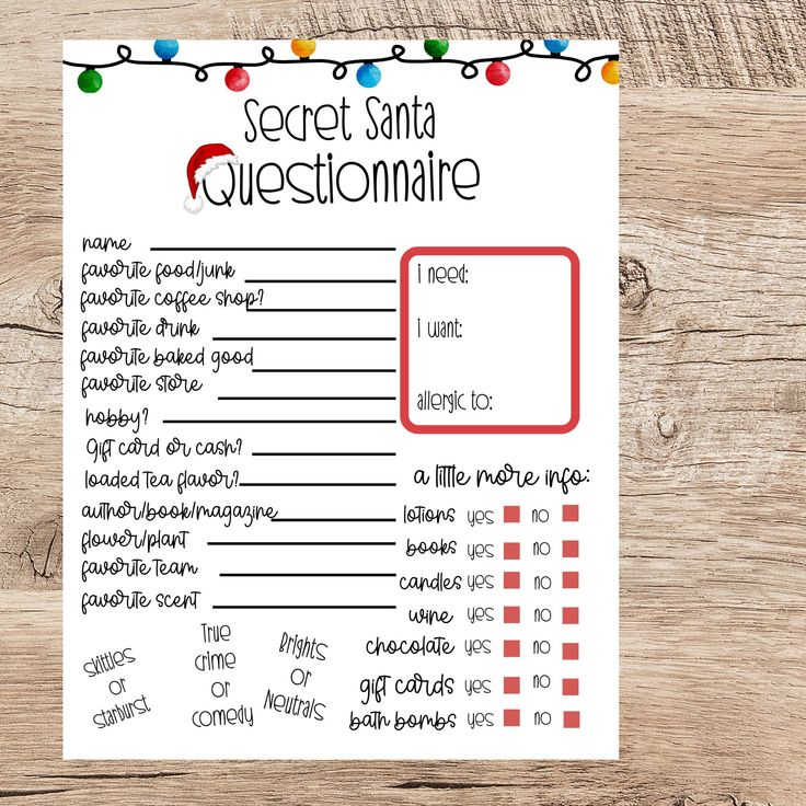 Secret Santa Questionnaire christmas Secret Santa Questionnaire secret 