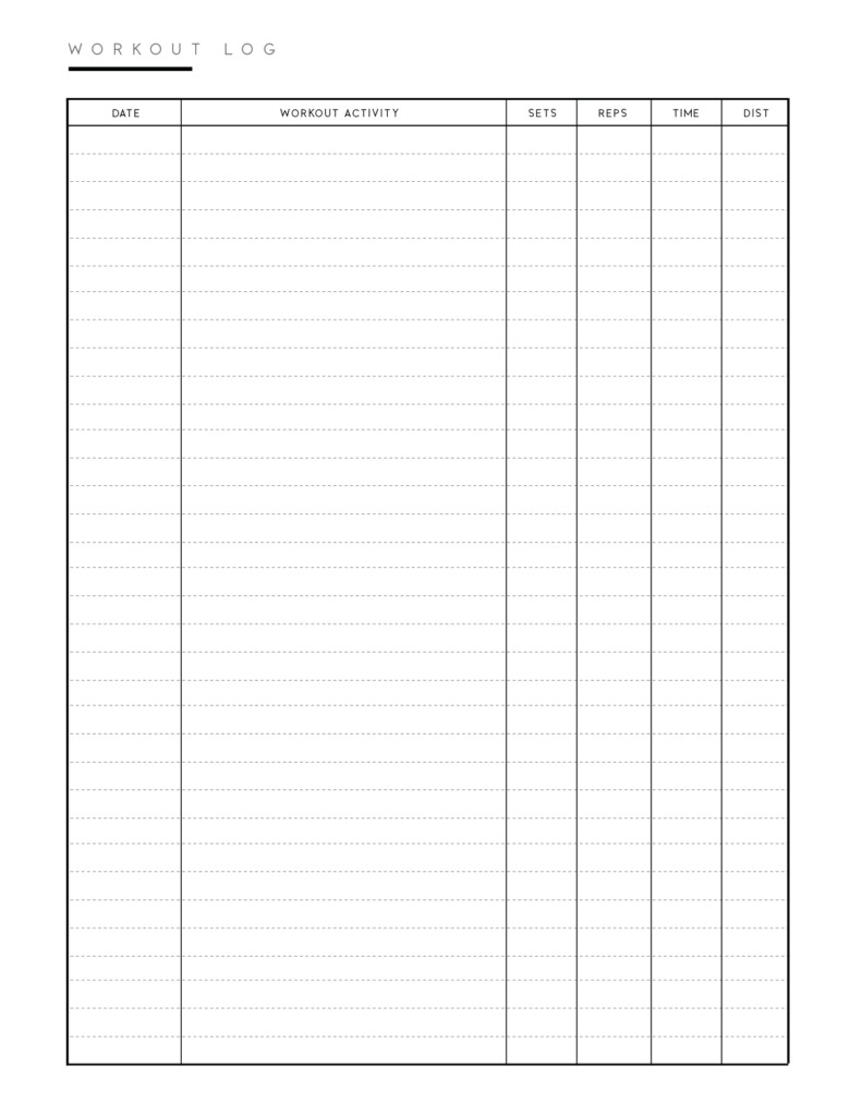 Simple Workout Log Printable EOUA Blog