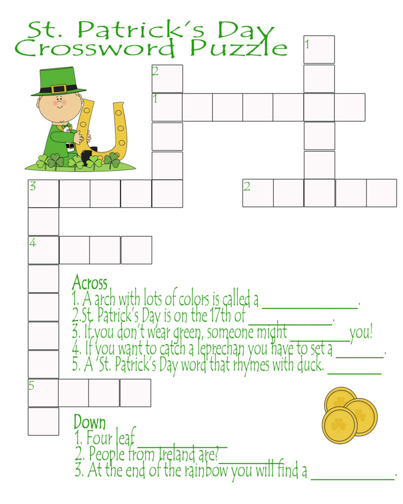 St Patrick 39 s Day Crossword Puzzle Printable Printable Crossword Puzzles