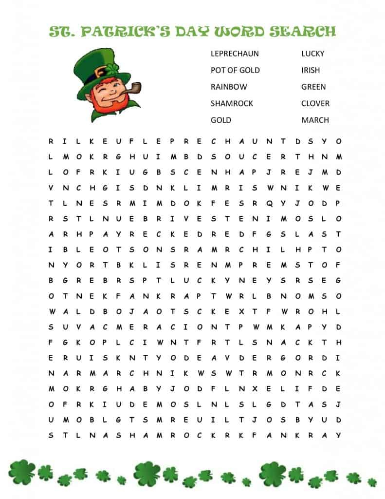 St Patrick 39 s Day Word Search free Printable Cook Craft Love 