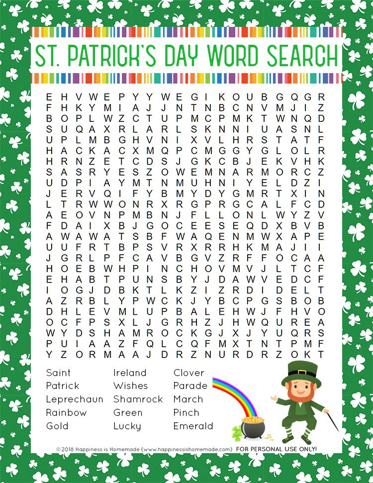 St Patrick 39 s Day Word Search Printable