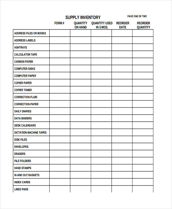Supply Inventory Free Printable Inventory Sheets Printable Templates