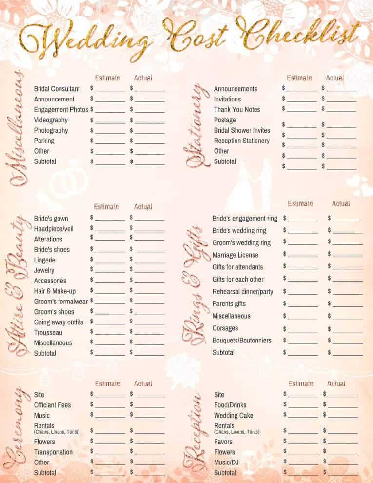 Wedding Checklist Printable Pdf Free Download