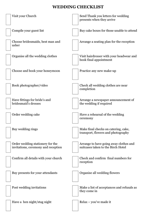 Wedding Checklist Printable Pdf Free Download